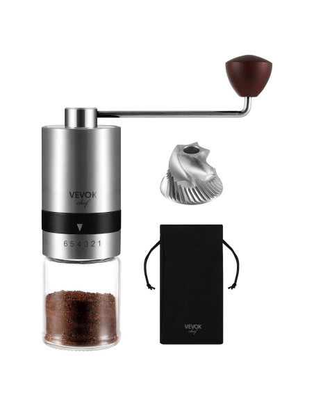 Molinillo de Café Manual VEVOK CHEF Acero Inoxidable 6 Niveles