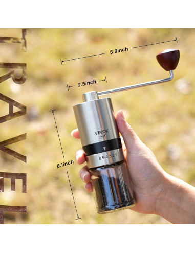 Molinillo de Café Manual VEVOK CHEF Acero Inoxidable 6 Niveles