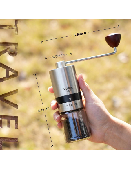 Molinillo de Café Manual VEVOK CHEF Acero Inoxidable 6 Niveles
