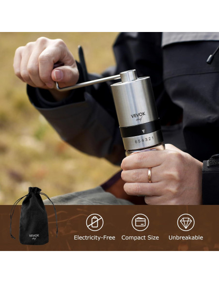 Molinillo de Café Manual VEVOK CHEF Acero Inoxidable 6 Niveles
