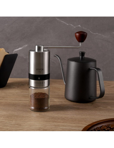 Molinillo de Café Manual VEVOK CHEF Acero Inoxidable 6 Niveles