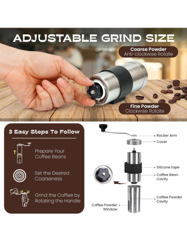 Molino de Café Manual KokoBean - Acero Inoxidable, 18 Ajustes