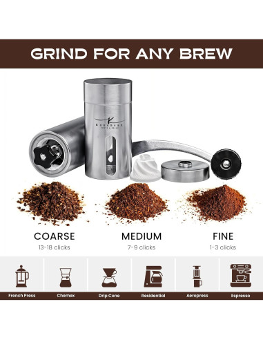 Molino de Café Manual KokoBean - Acero Inoxidable, 18 Ajustes