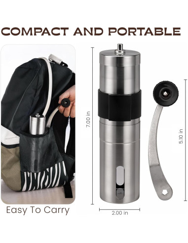 Molino de Café Manual KokoBean - Acero Inoxidable, 18 Ajustes