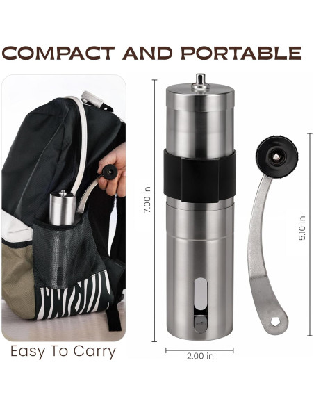 Molino de Café Manual KokoBean - Acero Inoxidable, 18 Ajustes