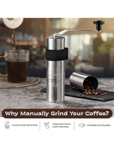 Molino de Café Manual KokoBean - Acero Inoxidable, 18 Ajustes