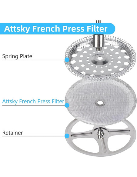 4 Filtros de Acero Inoxidable Attsky para Prensa Francesa 10.16 cm