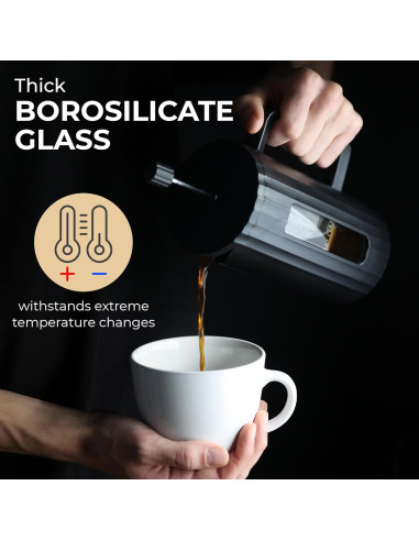 Prensa Francesa de Café Kaffe 1L - Vidrio Borosilicato Negro Mate