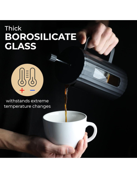 Prensa Francesa de Café Kaffe 1L - Vidrio Borosilicato Negro Mate