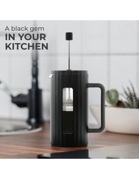 Prensa Francesa de Café Kaffe 1L - Vidrio Borosilicato Negro Mate
