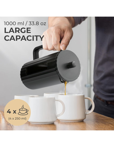 Prensa Francesa de Café Kaffe 1L - Vidrio Borosilicato Negro Mate