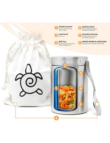 Tarro de Comida Aislado Ecozoi 17 Oz Acero Inoxidable + Cuchara Tarro de Comida Aislado Ecozoi 17 Oz Acero Inoxidable + Cuchara
