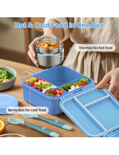 Caja Bento BEAQUEE Azul con Termo 255g - 4 Compartimentos 2