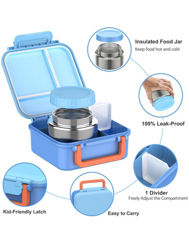 Caja Bento BEAQUEE Azul con Termo 255g - 4 Compartimentos