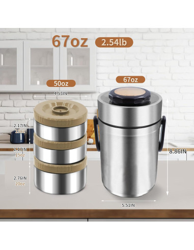 Termo de Comida 67 oz YRPOMJV Aislante 3 Capas Plata