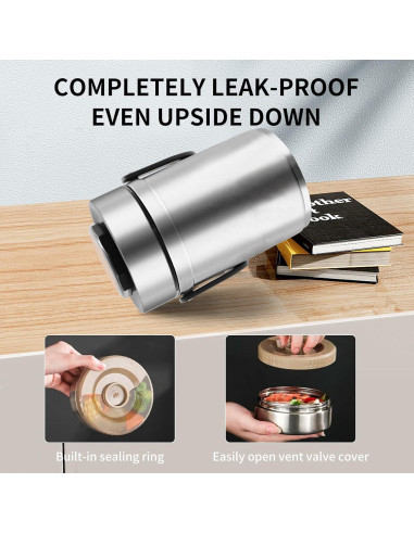 Termo de Comida 67 oz YRPOMJV Aislante 3 Capas Plata