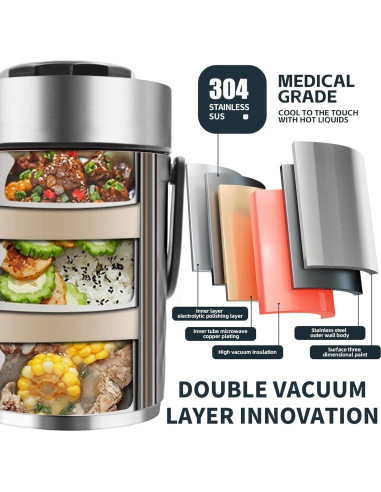 Termo de Comida 67 oz YRPOMJV Aislante 3 Capas Plata