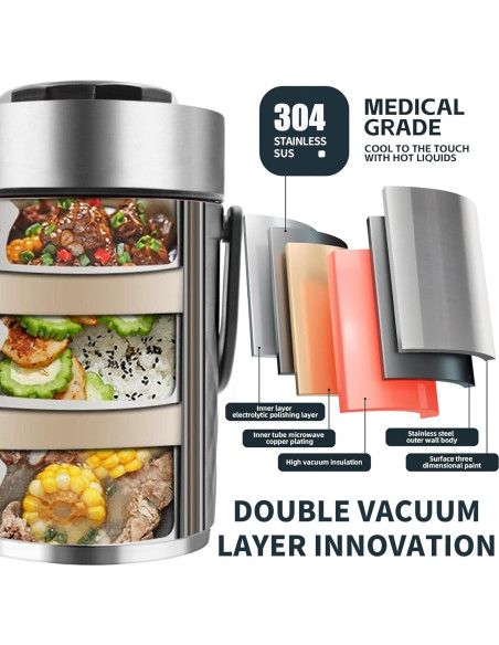 Termo de Comida 67 oz YRPOMJV Aislante 3 Capas Plata