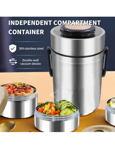 Termo de Comida 67 oz YRPOMJV Aislante 3 Capas Plata