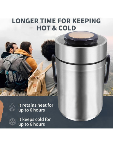 Termo de Comida 67 oz YRPOMJV Aislante 3 Capas Plata