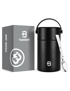 Termo de Comida Térmica TSAKBAM 1 kg Negro con Cuchara Plegable