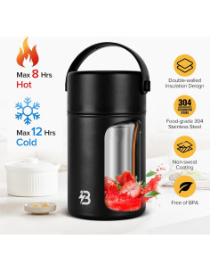 Termo de Comida Térmica TSAKBAM 1 kg Negro con Cuchara Plegable 2