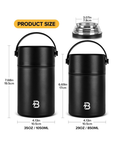 Termo de Comida Térmica TSAKBAM 1 kg Negro con Cuchara Plegable