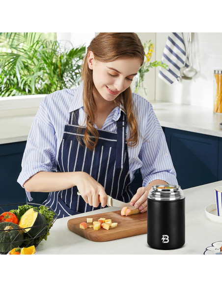 Termo de Comida Térmica TSAKBAM 1 kg Negro con Cuchara Plegable Termo de Comida Térmica TSAKBAM 1 kg Negro con Cuchara Plegable