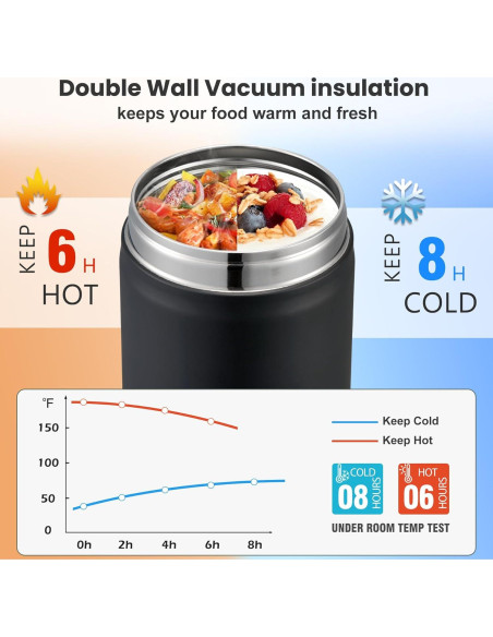 Termo de Sopa Howeemo 502 ml Acero Inoxidable Aislado Negro Termo de Sopa Howeemo 502 ml Acero Inoxidable Aislado Negro