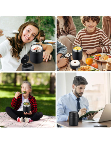 Termo de Sopa Howeemo 502 ml Acero Inoxidable Aislado Negro