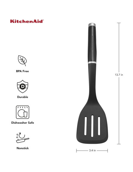 Espátula Ranurada de Nylon KitchenAid 34.7 cm Negra