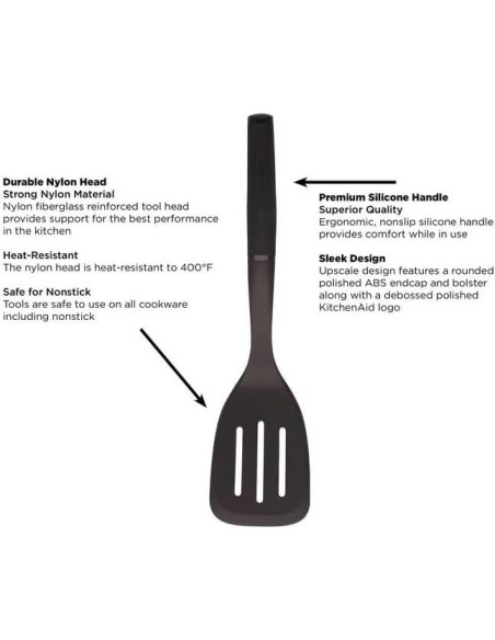 Espátula Ranurada de Nylon KitchenAid 34.7 cm Negra
