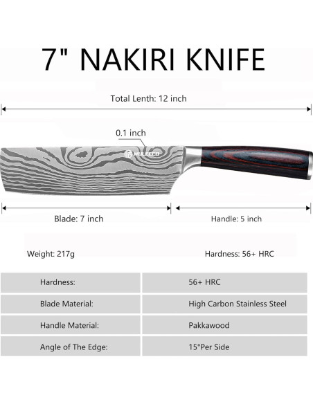 Cuchillo Nakiri WULEECO 17.78 cm Acero Inoxidable Pakkawood