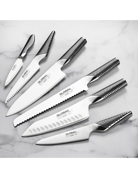 Juego de cuchillos Global 8 piezas con bloque de nogal oscuro