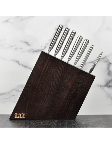 Juego de cuchillos Global 8 piezas con bloque de nogal oscuro