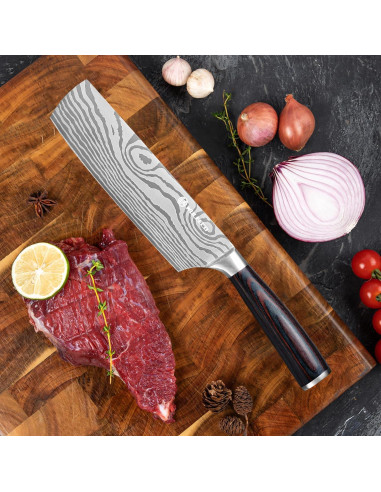 Cuchillo Nakiri WULEECO 17.78 cm Acero Inoxidable Pakkawood