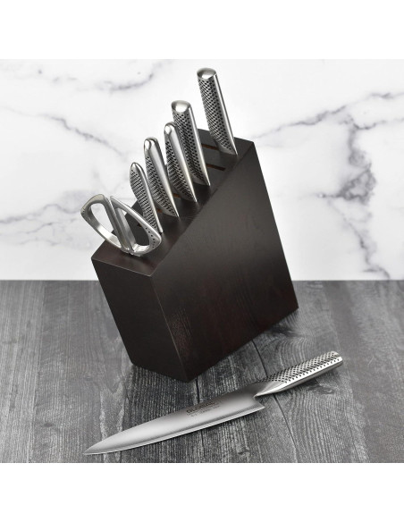 Juego de cuchillos Global 8 piezas con bloque de nogal oscuro