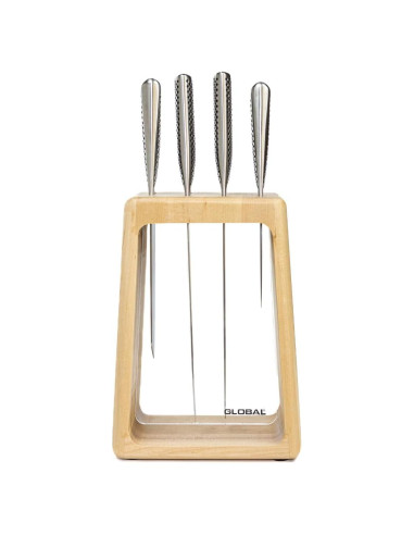 Conjunto de Cuchillos Global G-79670 con Bloque de Arce 5 Piezas
