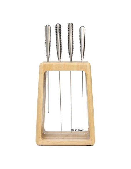 Conjunto de Cuchillos Global G-79670 con Bloque de Arce 5 Piezas