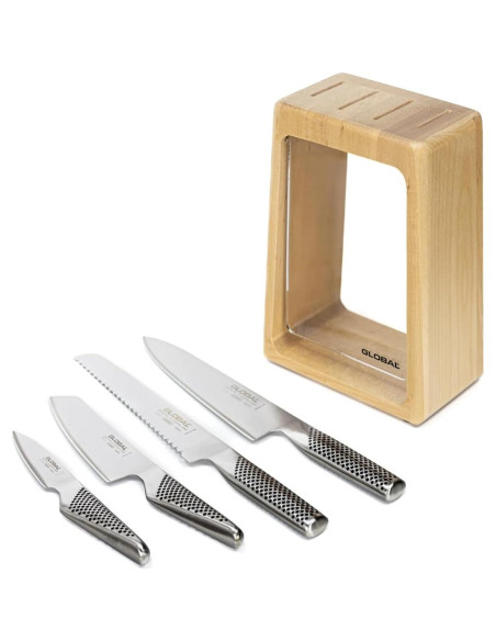 Conjunto de Cuchillos Global G-79670 con Bloque de Arce 5 Piezas