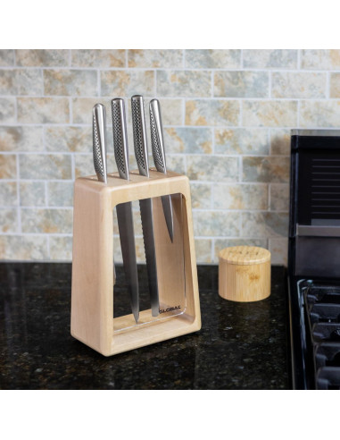 Conjunto de Cuchillos Global G-79670 con Bloque de Arce 5 Piezas