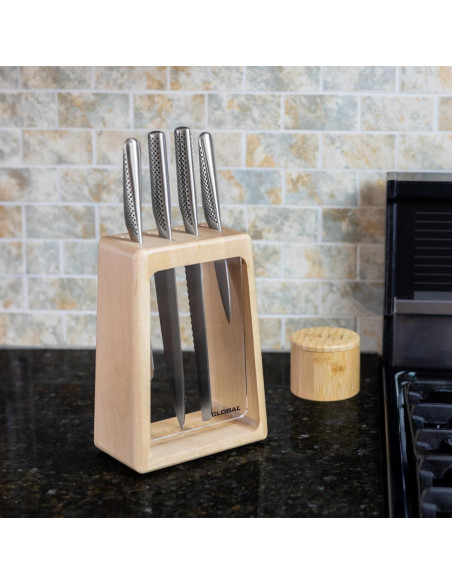 Conjunto de Cuchillos Global G-79670 con Bloque de Arce 5 Piezas