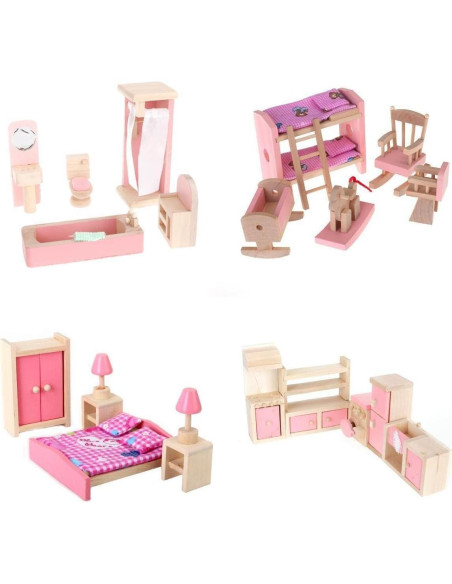 Set de Muebles de Madera NADOBA para Casa de Muñecas 4 Piezas