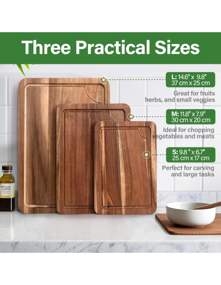 Juego de 3 Tablas de Cortar de Madera de Acacia TJ POP