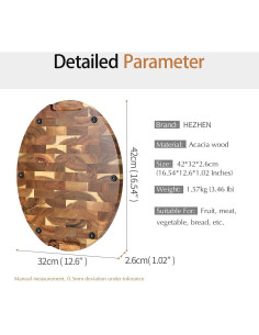 Tabla de Cortar Ovalada HEZHEN de Madera de Acacia 42x32cm 2