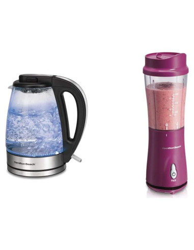 Hervidor Eléctrico de Vidrio Hamilton Beach 1.7L + Licuadora 14 Oz