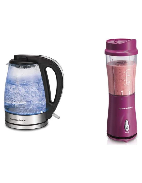 Hervidor Eléctrico de Vidrio Hamilton Beach 1.7L + Licuadora 14 Oz