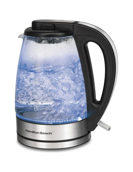 Hervidor Eléctrico de Vidrio Hamilton Beach 1.7L + Licuadora 14 Oz