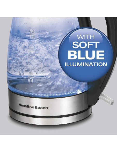 Hervidor Eléctrico de Vidrio Hamilton Beach 1.7L + Licuadora 14 Oz