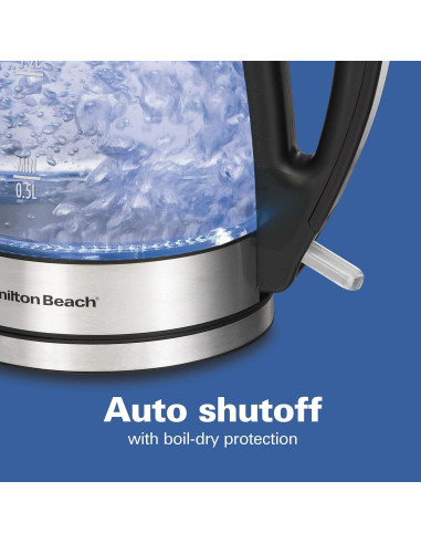 Hervidor Eléctrico de Vidrio Hamilton Beach 1.7L + Licuadora 14 Oz
